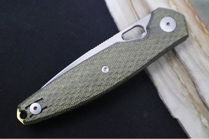 GiantMouse REO Folder - CPM-Magnacut Steel / Drop Point Blade / Green Canvas Micarta Handle REO-GRN-CANVAS