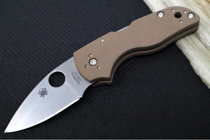 Spyderco Lil Native Backlock SPRINT RUN - Brown G-10 Handle / CPM-15V Steel / Stonewashed Finish C230MBGPBN15V