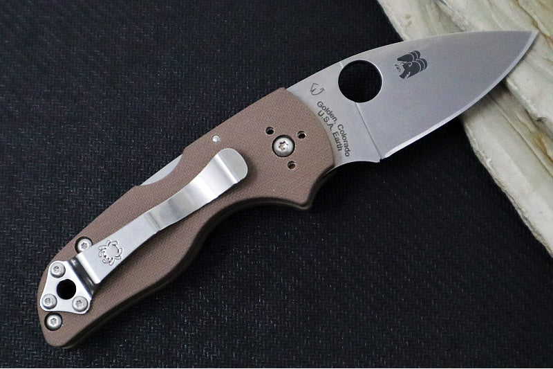 Spyderco Lil Native Backlock SPRINT RUN - Brown G-10 Handle / CPM-15V Steel / Stonewashed Finish C230MBGPBN15V