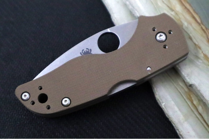 Spyderco Lil Native Backlock SPRINT RUN - Brown G-10 Handle / CPM-15V Steel / Stonewashed Finish C230MBGPBN15V