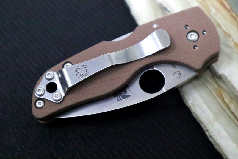 Spyderco Lil Native Backlock SPRINT RUN - Brown G-10 Handle / CPM-15V Steel / Stonewashed Finish C230MBGPBN15V