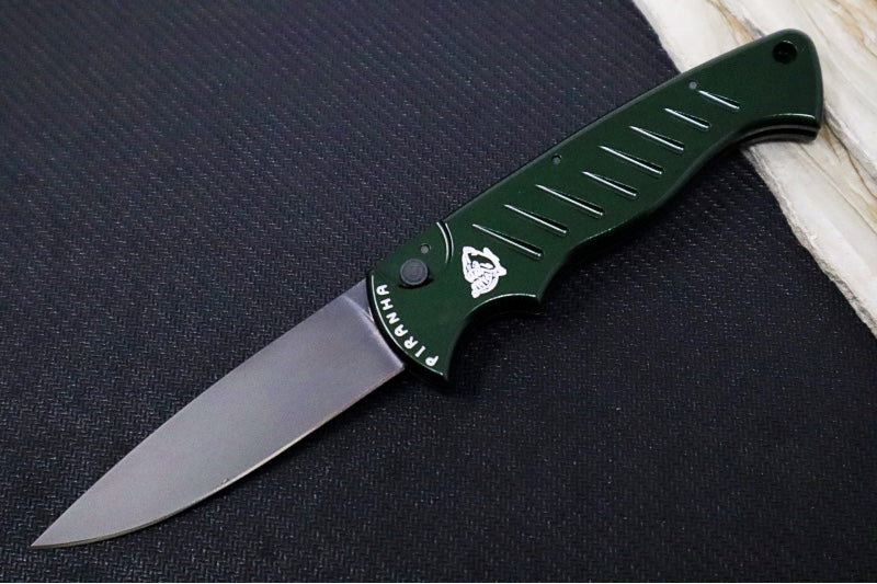 Piranha Knives "Pocket" - CPM-154CM Steel / Green Aluminum Handle / Black Blade - Northwest Knives