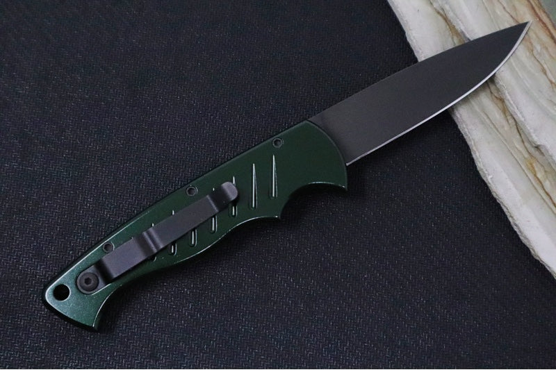 Piranha Knives "Pocket" - CPM-154CM Steel / Green Aluminum Handle / Black Blade