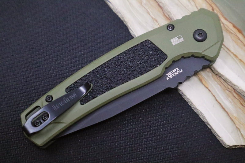 Kershaw 7105OLBLK Launch 16 Auto - CPM-M4 Steel / Black Tanto Blade / OD Green Aluminum Handle with Trac-Tek Insert - Northwest Knives