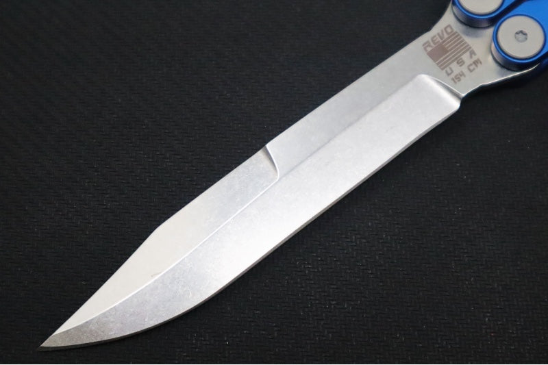 Revo Nexus Balisong - Weehawk Blade / 154CM Steel / Blue Anodized Aluminum Handle REVNXSSABL - Northwest Knives