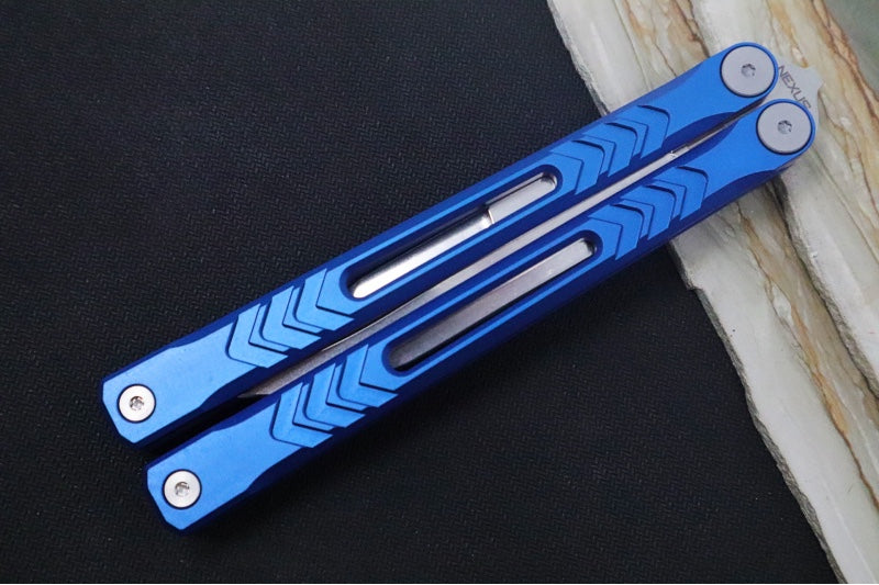 Revo Nexus Balisong - Weehawk Blade / 154CM Steel / Blue Anodized Aluminum Handle REVNXSSABL - Northwest Knives