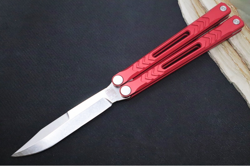 Revo Nexus Balisong - Weehawk Blade / 154CM Steel / Red Anodized Aluminum Handle REVNXSSARD - Northwest Knives
