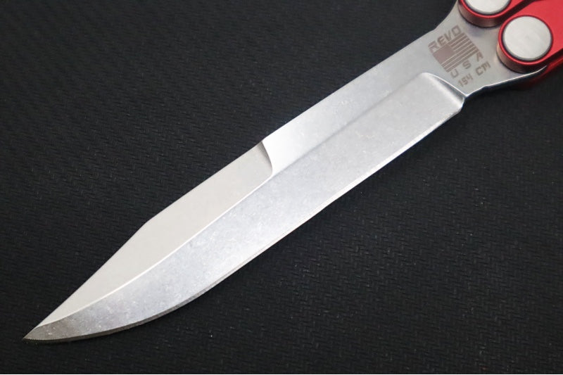 Revo Nexus Balisong - Weehawk Blade / 154CM Steel / Red Anodized Aluminum Handle REVNXSSARD