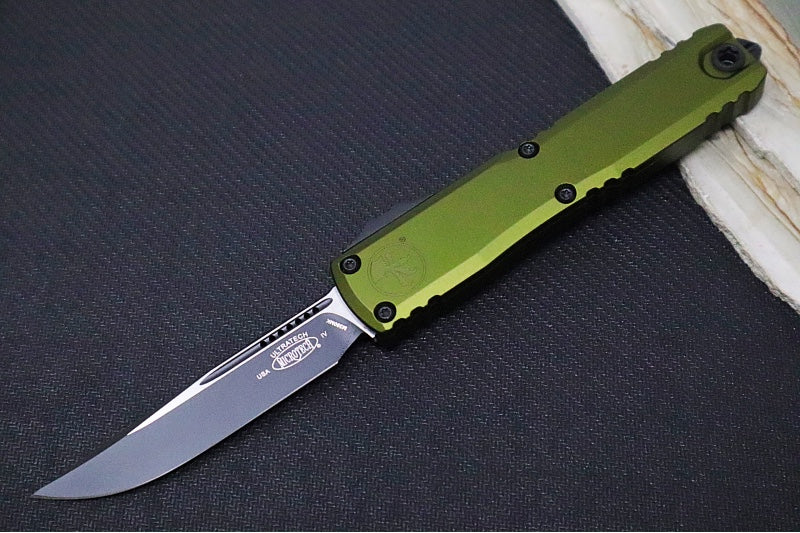 Microtech Ultratech Gen IV OTF - Black Finish / Drop Point Blade / OD Green Anodized Aluminum Handle 11214-1OD