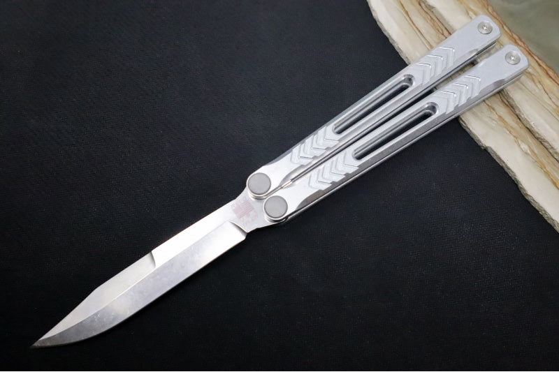 Revo Nexus Balisong - Weehawk Blade / 154CM Steel / Bead Blasted Silver Anodized Aluminum Handle REVNXSBBLS