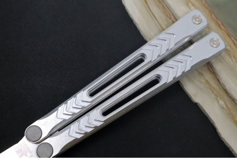 Revo Nexus Balisong - Weehawk Blade / 154CM Steel / Bead Blasted Silver Anodized Aluminum Handle REVNXSBBLS - Northwest Knives