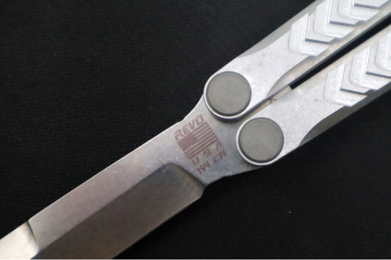 Revo Nexus Balisong - Weehawk Blade / 154CM Steel / Bead Blasted Silver Anodized Aluminum Handle REVNXSBBLS - Northwest Knives