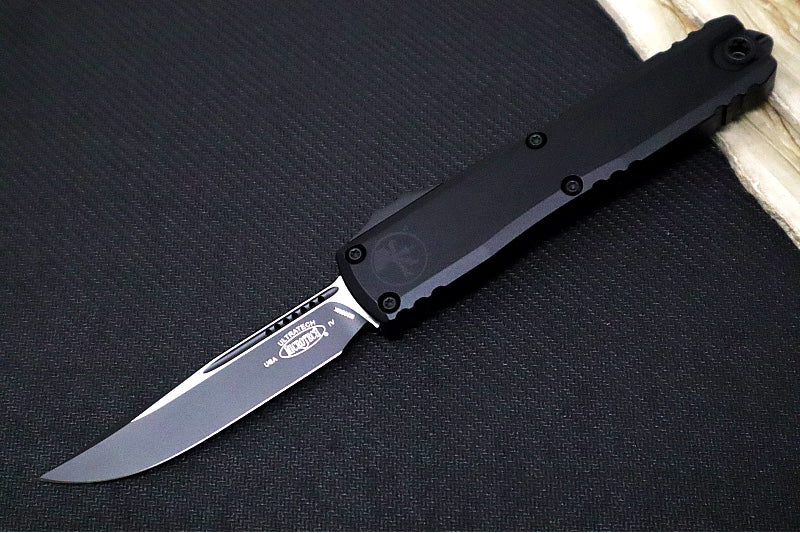 Microtech Ultratech Gen IV OTF - Black Finish / Drop Point Blade / Black Anodized Aluminum Handle 11214-1T