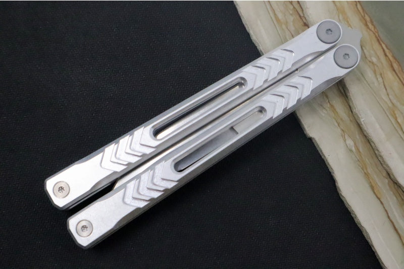 Revo Nexus Balisong - Weehawk Blade / 154CM Steel / Bead Blasted Silver Anodized Aluminum Handle REVNXSBBLS - Northwest Knives