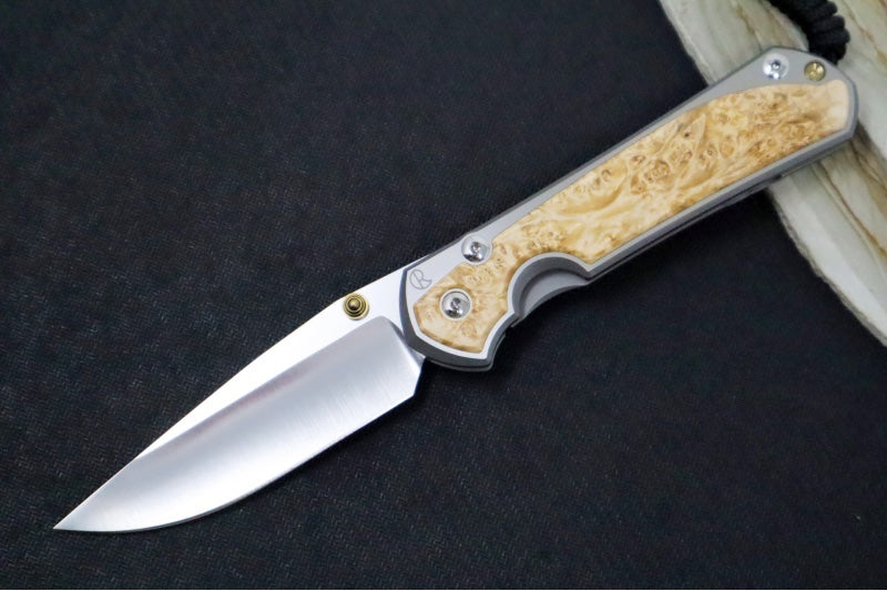 Chris Reeve Large Sebenza 31 - Polished Drop Point Blade / Box Elder Inlay / CPM-Magnacut L31-1628 (A2)