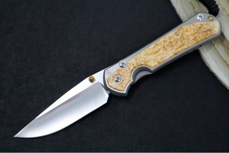 Chris Reeve Large Sebenza 31 - Polished Drop Point Blade / Box Elder Inlay / CPM-Magnacut L31-1628 (A1) - Northwest Knives