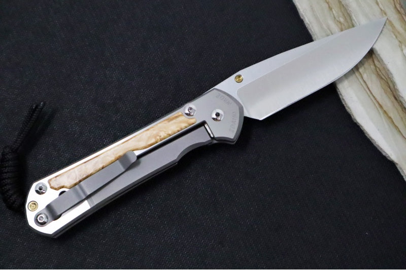 Chris Reeve Large Sebenza 31 - Polished Drop Point Blade / Box Elder Inlay / CPM-Magnacut L31-1628 (A2)