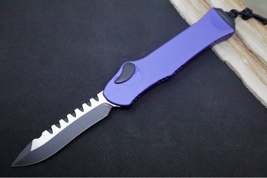 Heretic Knives Hydra Single Action OTF - Black Recurve Blade / CPM-Magnacut Steel / Purple Anodized Aluminum Handle H008-10A-PU