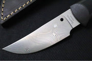 Spyderco Moran Fixed Blade SPRINT RUN - Dense Twist Damasteel / Upswept Blade / Black FRN & Kraton Handle / Brown Leather Sheath FB01PGYD - Northwest Knives
