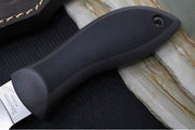 Spyderco Moran Fixed Blade SPRINT RUN - Dense Twist Damasteel / Upswept Blade / Black FRN & Kraton Handle / Brown Leather Sheath FB01PGYD - Northwest Knives