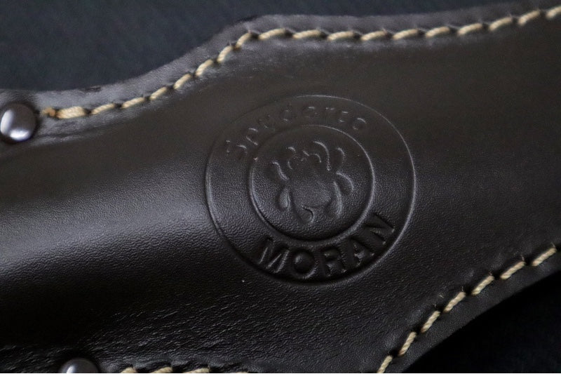 Spyderco Moran Fixed Blade SPRINT RUN - Dense Twist Damasteel / Upswept Blade / Black FRN & Kraton Handle / Brown Leather Sheath FB01PGYD