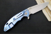 Rick Hinderer Knives XM-18 - 3.5" Spearpoint Blade / Stonewash Finish / Black G-10 Handle & Stonewashed Blue Anodized Frame - Northwest Knives