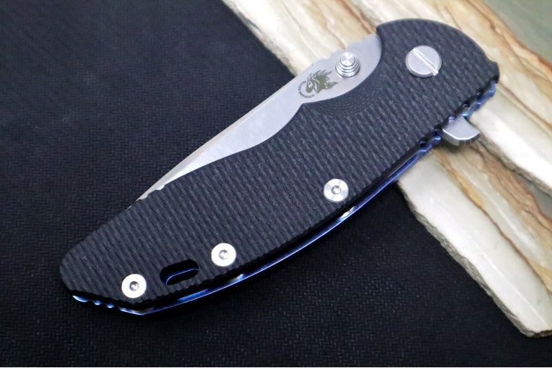 Rick Hinderer Knives XM-18 - 3.5" Spearpoint Blade / Stonewash Finish / Black G-10 Handle & Stonewashed Blue Anodized Frame