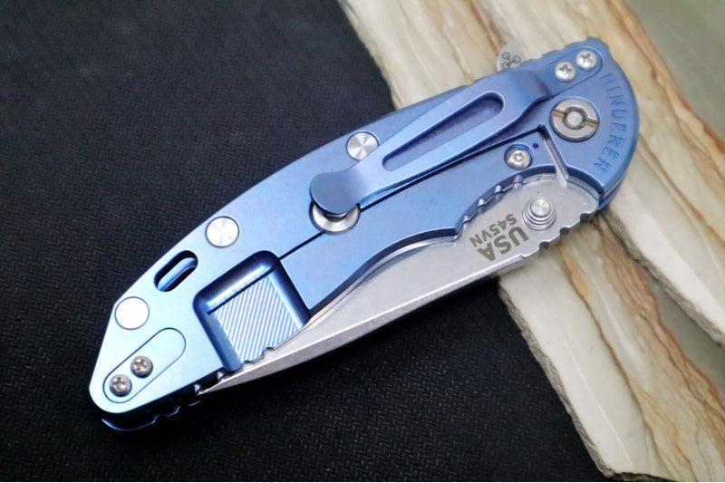 Rick Hinderer Knives XM-18 - 3.5" Spearpoint Blade / Stonewash Finish / Black G-10 Handle & Stonewashed Blue Anodized Frame