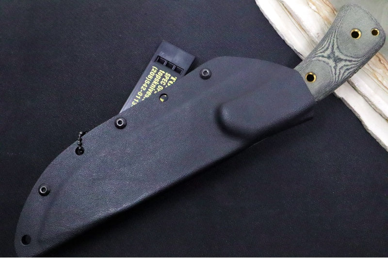 Tops Pasayten Fixed Blade - 154CM Steel/ Clip Point Blade / Black Linen Micarta Handle / Kydex Sheath P001