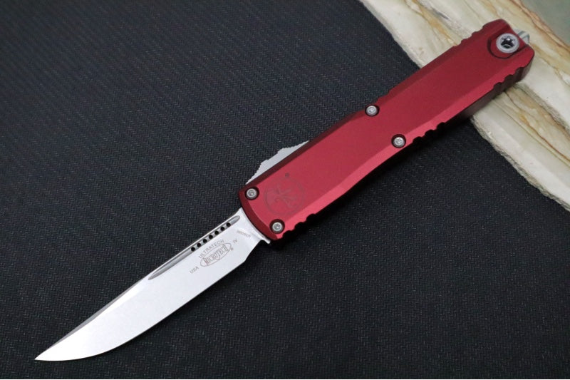 Microtech Ultratech Gen IV OTF - Stonewash Finish / Drop Point Blade / Merlot Anodized Aluminum Handle 11214-10MR