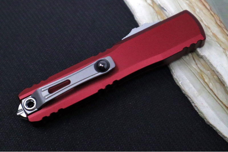 Microtech Ultratech Gen IV OTF - Stonewash Finish / Drop Point Blade / Merlot Anodized Aluminum Handle 11214-10MR