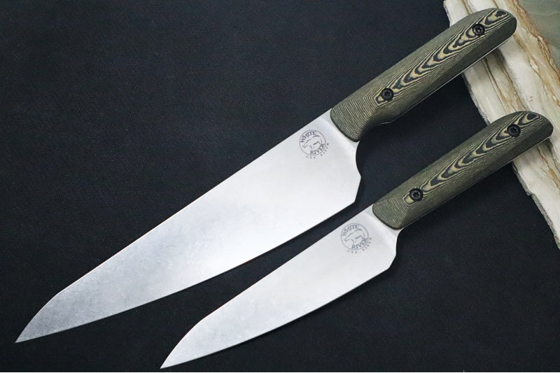 White River Liong Mah Kitchen Knives 2 Pc Set - Maple & Black Richlite Handle - CPM-S35VN Blade Steel - Made in the USA - Northwest Knives