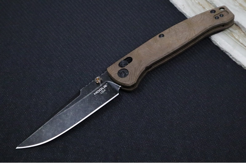 Hogue Knives Earth Series Mysto - Blackwash Finish / Clip Point Blade / CPM-Magnacut Steel / Topographic Browns Point Richlite Handles / AXIS Lock 24453