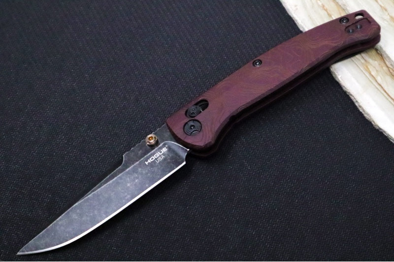 Hogue Knives Fire Series Mysto - Blackwash Finish / Clip Point Blade / CPM-Magnacut Steel / Topographic Redstone Richlite Handles / AXIS Lock 24452