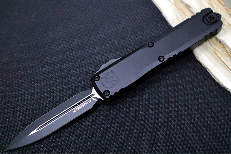 Microtech Ultratech Gen IV OTF Tactical - Black Finish / Dagger Blade / Black Anodized Aluminum Handle 11224-1T