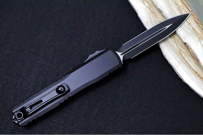 Microtech Ultratech Gen IV OTF Tactical - Black Finish / Dagger Blade / Black Anodized Aluminum Handle 11224-1T