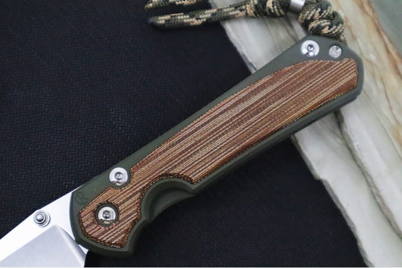 Chris Reeve Knives Small Sebenza 31 NWK Exclusive - Drop Point Blade / CPM-Magnacut Steel / OD Green Cerakote Handle & Natural Micarta Inlay / Camo Lanyard S31-1709