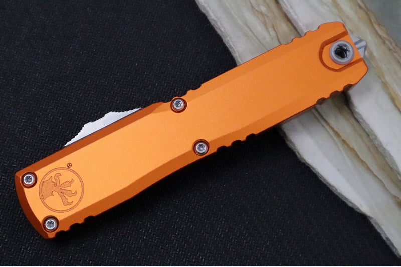 Microtech Ultratech Gen IV OTF - Stonewash Finish / Drop Point Blade / Orange Anodized Aluminum Handle 11214-10OR