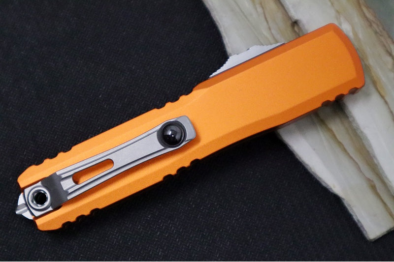 Microtech Ultratech Gen IV OTF - Stonewash Finish / Drop Point Blade / Orange Anodized Aluminum Handle 11214-10OR