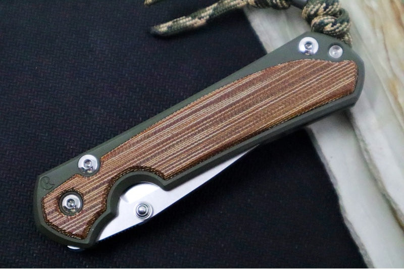 Chris Reeve Knives Small Sebenza 31 NWK Exclusive - Drop Point Blade / CPM-Magnacut Steel / OD Green Cerakote Handle & Natural Micarta Inlay / Camo Lanyard S31-1709