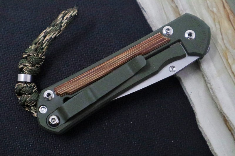 Chris Reeve Knives Small Sebenza 31 NWK Exclusive - Drop Point Blade / CPM-Magnacut Steel / OD Green Cerakote Handle & Natural Micarta Inlay / Camo Lanyard S31-1709