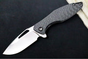 Koenig Arius - Standard With Black Carbon Fiber - Stonewashed Blade with Polished Flats - Black DLC Hardware & Spacer (Gen 4) - Northwest Knives
