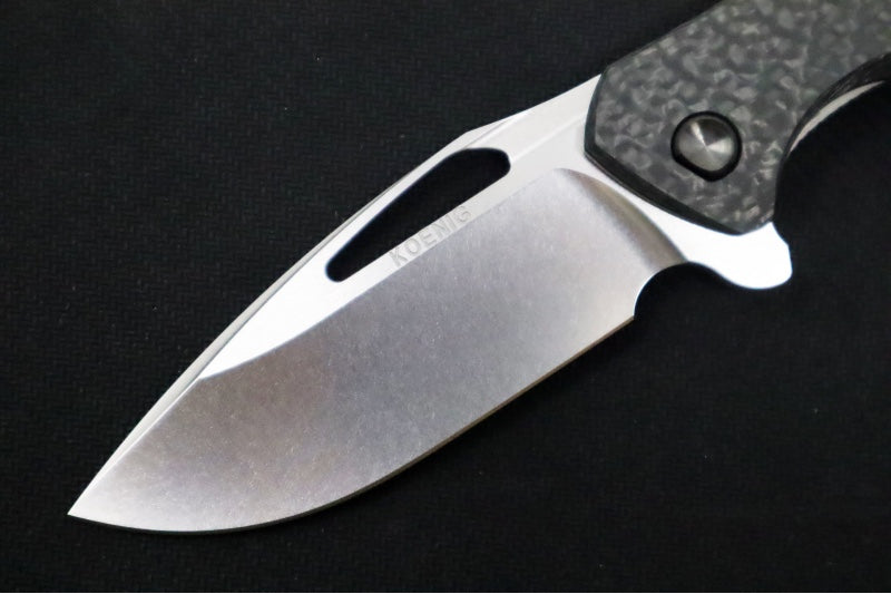 Koenig Arius - Standard With Black Carbon Fiber - Stonewashed Blade with Polished Flats - Black DLC Hardware & Spacer (Gen 4) - Northwest Knives
