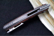 Hawk Knife Designs Talon Button Lock Flipper - Mars Valley Carbon Fiber Inlay & Tumbled Titanium Handle / M390 Steel / Tumbled Finish / Sheepsfoot Blade - Northwest Knives