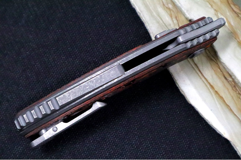 Hawk Knife Designs Talon Button Lock Flipper - Mars Valley Carbon Fiber Inlay & Tumbled Titanium Handle / M390 Steel / Tumbled Finish / Sheepsfoot Blade