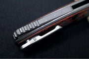 Hawk Knife Designs Talon Button Lock Flipper - Mars Valley Carbon Fiber Inlay & Tumbled Titanium Handle / M390 Steel / Tumbled Finish / Sheepsfoot Blade - Northwest Knives