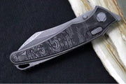 Hawk Knife Designs Talon Button Lock Flipper - Black Dunes Carbon Fiber Inlay & Tumbled Titanium Handle / M390 Steel / Tumbled Finish / Sheepsfoot Blade - Northwest Knives