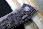 Hawk Knife Designs Talon Button Lock Flipper - Black Dunes Carbon Fiber Inlay & Tumbled Titanium Handle / M390 Steel / Tumbled Finish / Sheepsfoot Blade - Northwest Knives