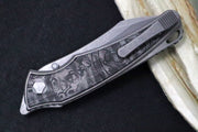 Hawk Knife Designs Talon Button Lock Flipper - Black Dunes Carbon Fiber Inlay & Tumbled Titanium Handle / M390 Steel / Tumbled Finish / Sheepsfoot Blade - Northwest Knives