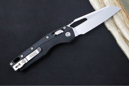 Microtech MSI Manual Folder - Stonewashed Finished Blade / Black Polymer w/ Trim-Grip Handle 210T-10PMBK